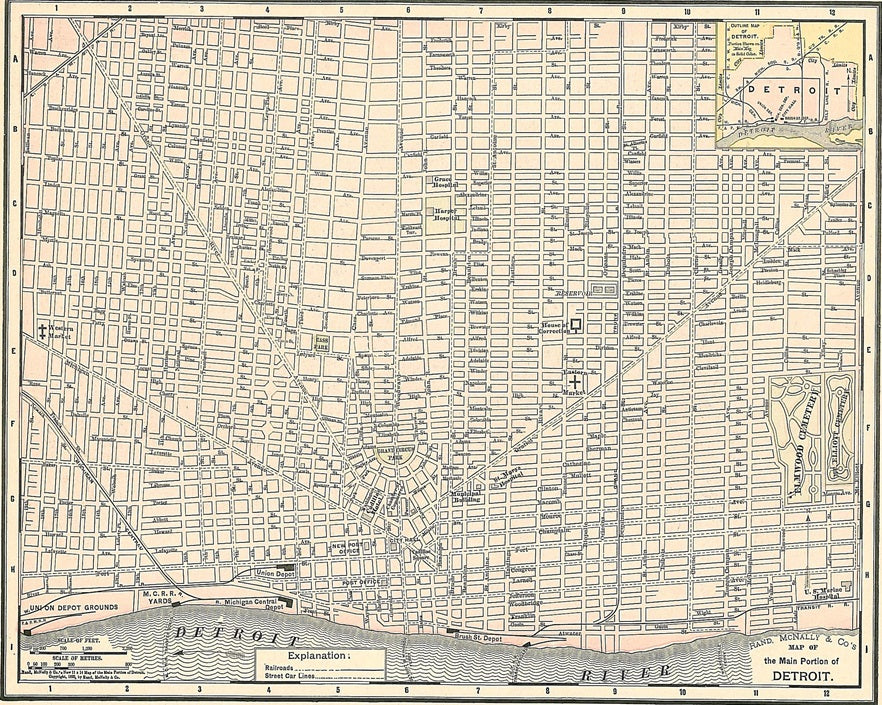1895 Map of Detroit Print