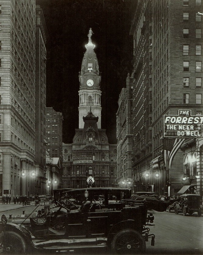 Philadelphia City Hall at Night 1916 Print