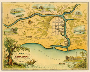 1833 Map of the town of Chicago Print