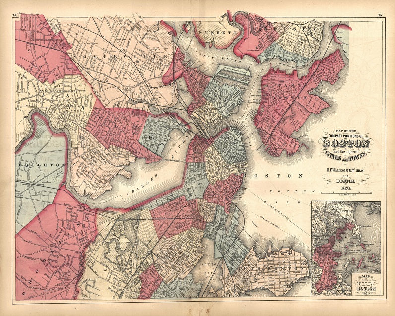 1871 Map of Boston Print