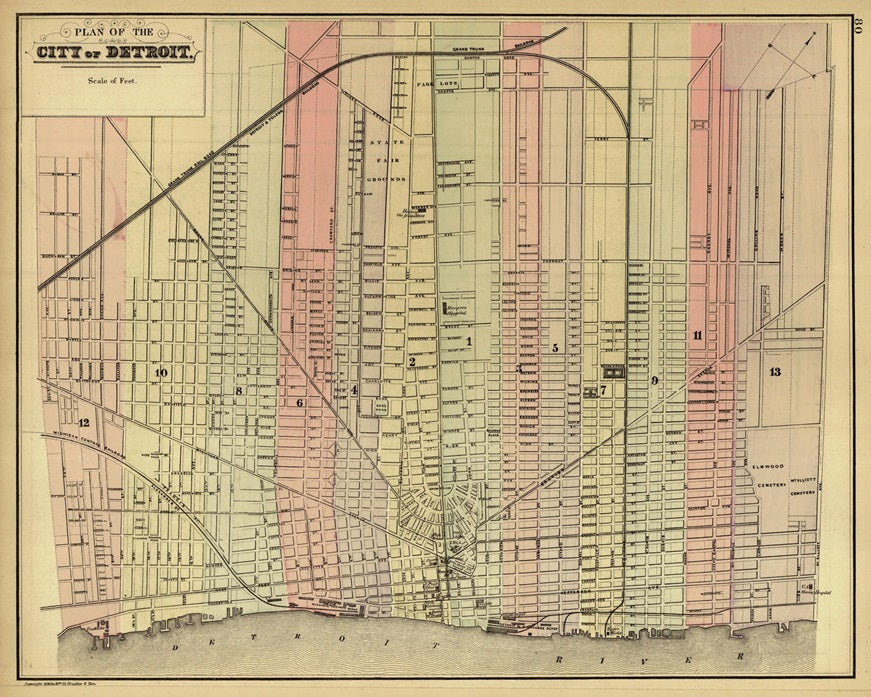 1886 Plan of Detroit Print