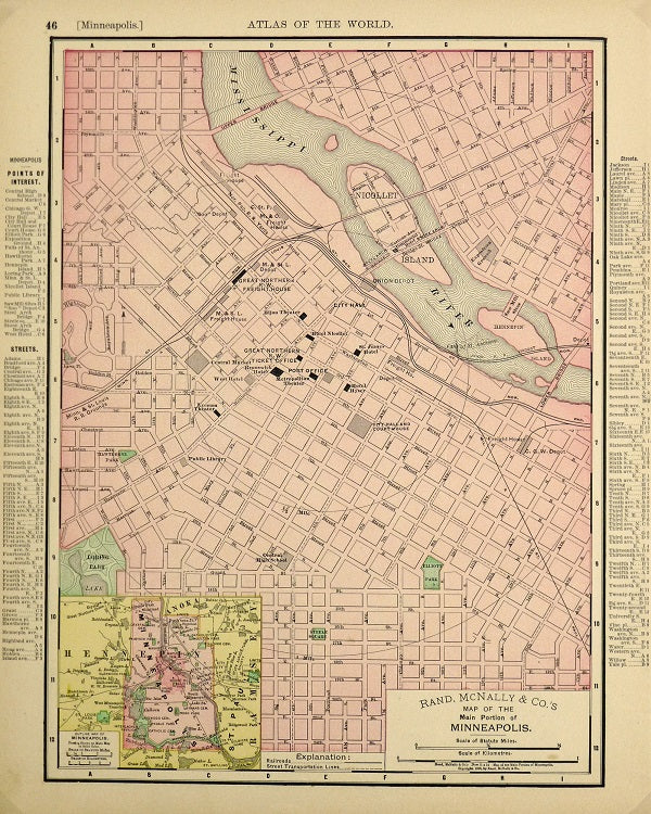 1895 Map of Minneapolis Print