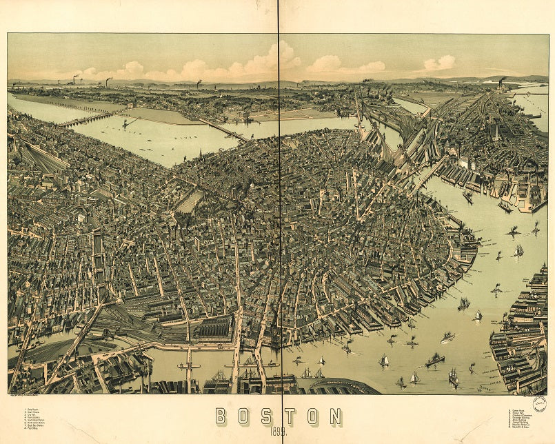 1899 Pictorial Map of Boston Print