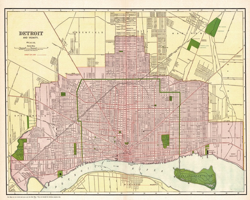 1911 Map of Detroit Print
