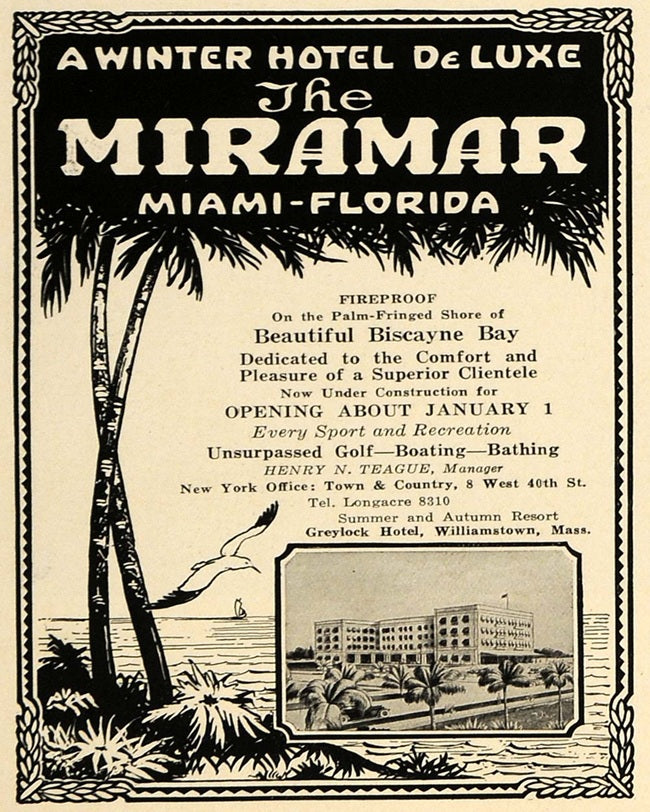 1923 Miramar Hotel Ad Print