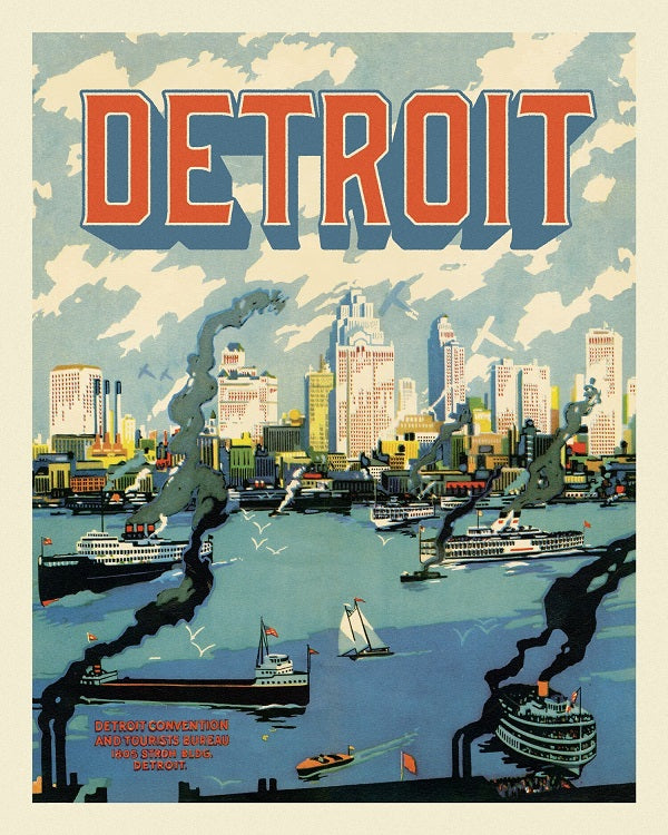 1930s Detroit Travel Poster Print