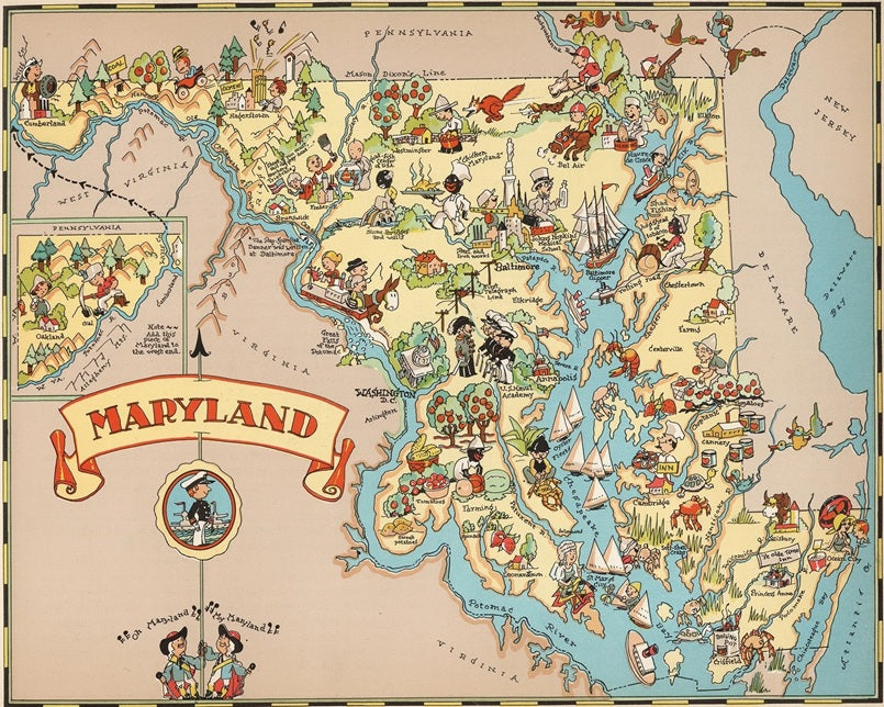 1938 Pictorial Map of Maryland Print