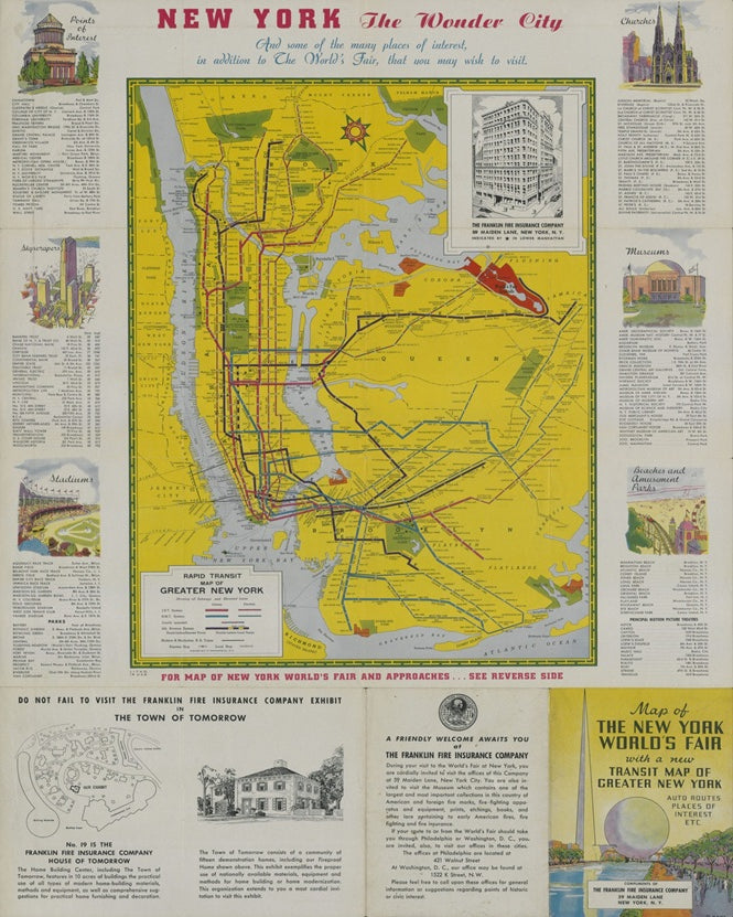 1939 New York Worlds Fair Transit Map Print