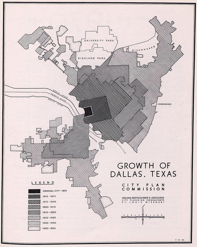 1943 Growth of Dallas Map Print