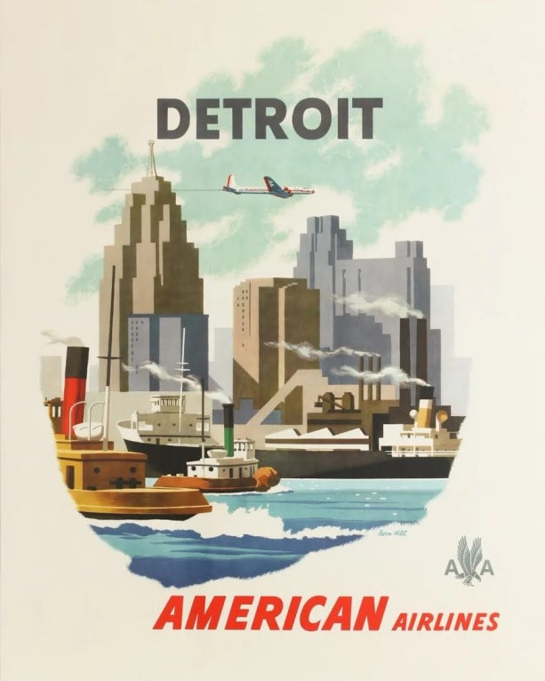 1950s AA Detroit Travel Poster Print