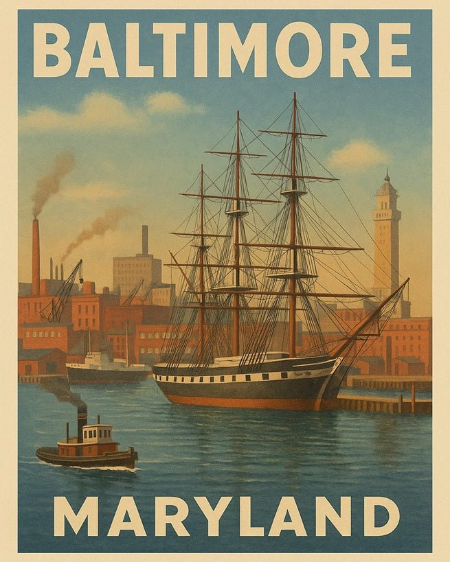 1950s Baltimore Travel Poster Print