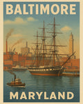 1950s Baltimore Travel Poster Print