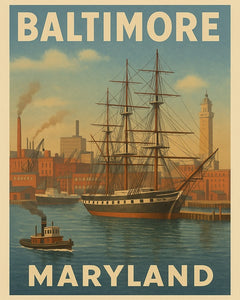 1950s Baltimore Travel Poster Print