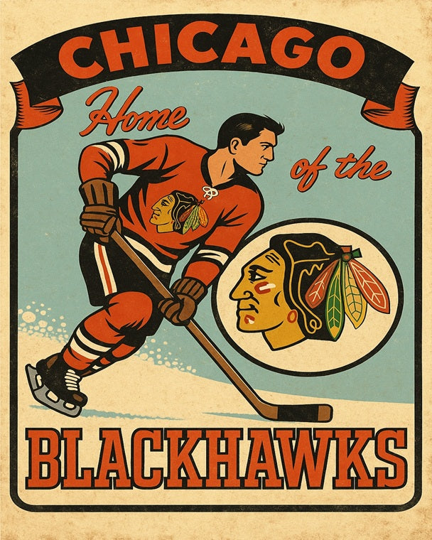 1950s Chicago Blackhawks Poster Print