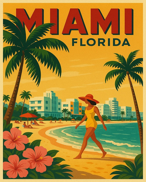 1950s Miami Travel Poster Print