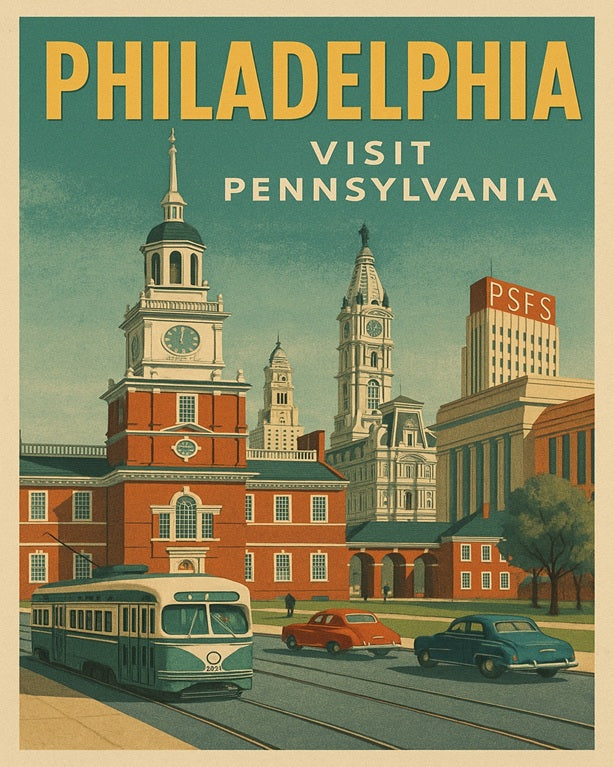 1950s Philadelphia Travel Poster Print