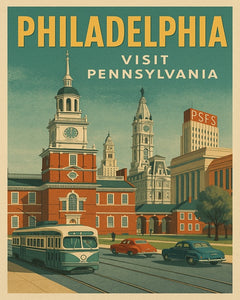 1950s Philadelphia Travel Poster Print