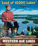 1950s Western Air Lines Minneapolis Travel Poster Print