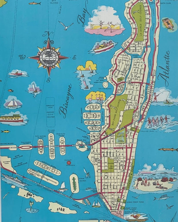 1951 Pictorial Map of Miami Beach Print