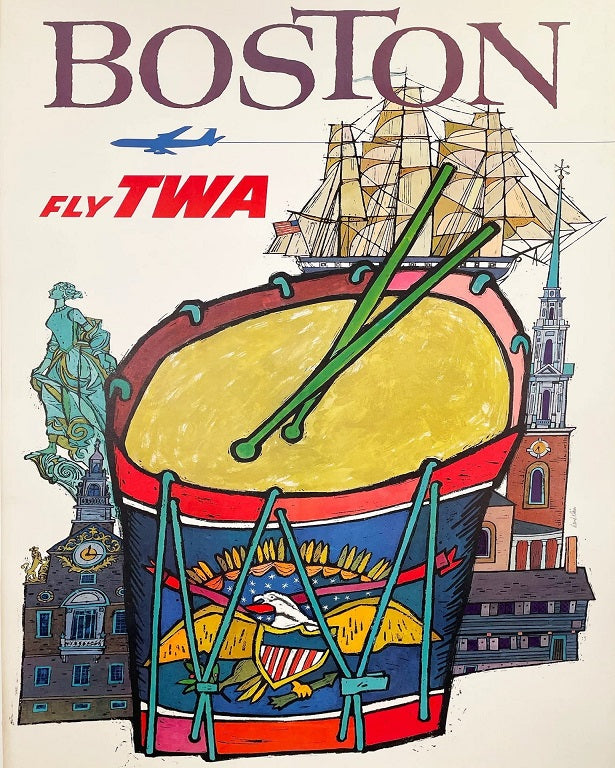 1960s TWA Boston Travel Poster Print