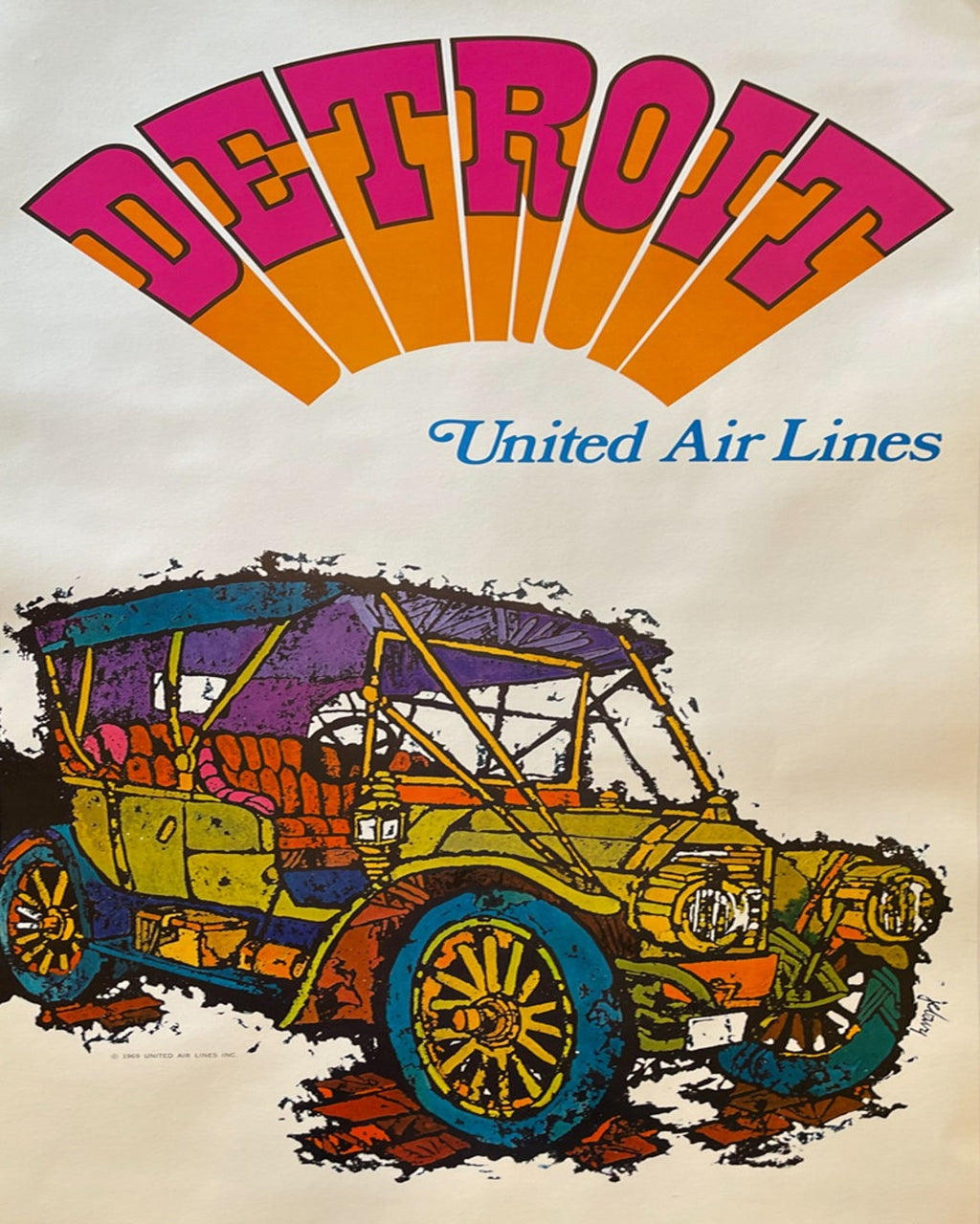 1969 United Air Lines Detroit Poster Print