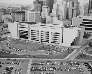 Aerial view Dallas City Hall 1980s Print