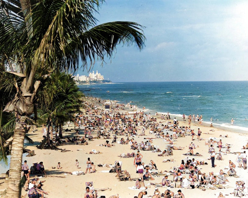 Crowded Miami Beach 1948 Color Print