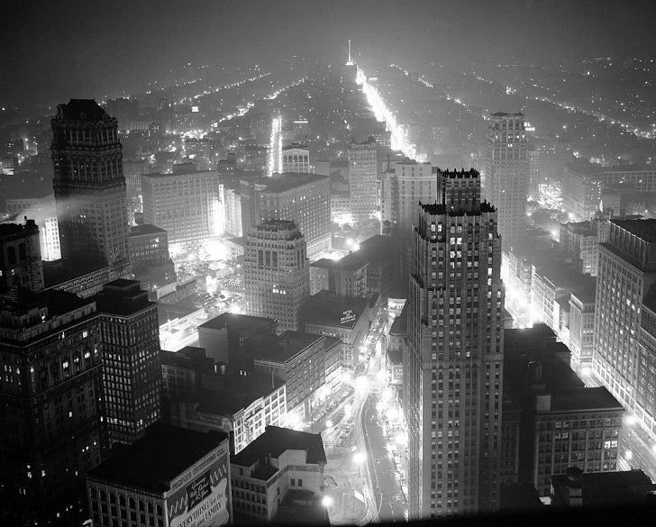 Detroit at Night 1940s Print