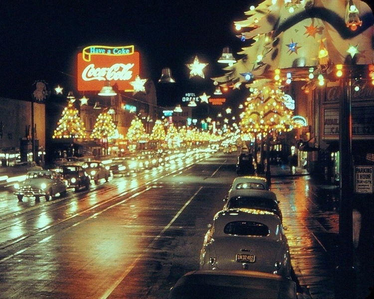 Hollywood Blvd. during Christmastime 1950s Print