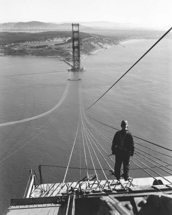 Standing on the Golden Gate 1930s Print
