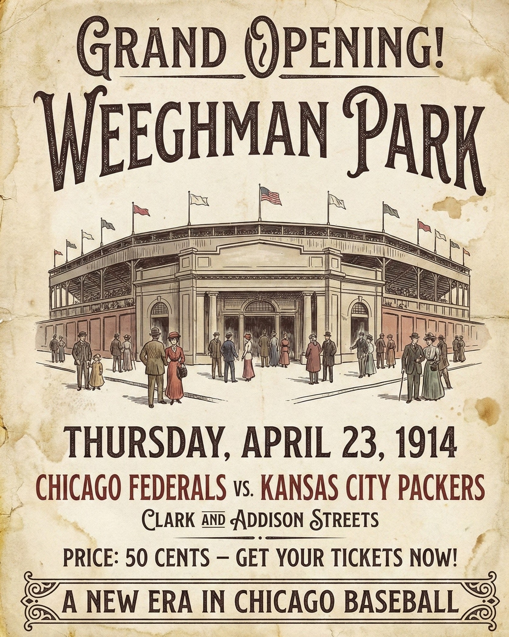 Weeghman Park Opening Day Poster Print