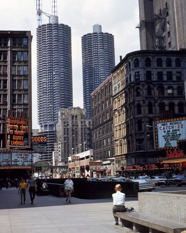 Woods Theater and Marina City 1970 Print