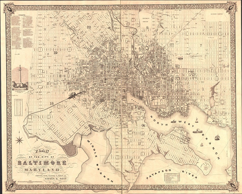 1851 Map of Baltimore Print