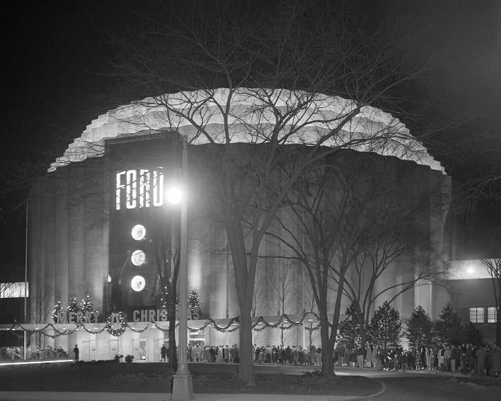 Ford Rotunda during Christmas 1950s Print