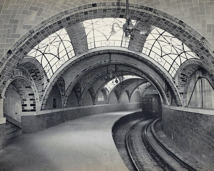 Train approaching City Hall Subway Station 1904 Print